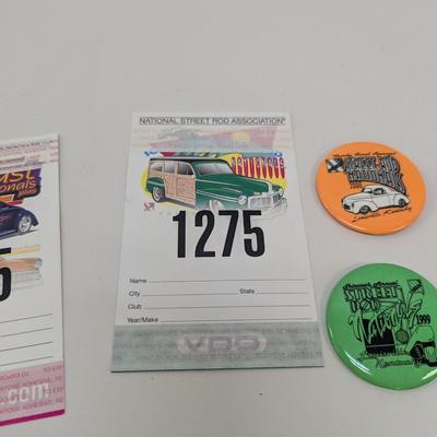 Car Show Street Rod Button Pin Lot & Rallye Productions Dash Plaque Mini