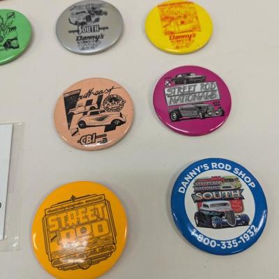Car Show Street Rod Button Pin Lot & Rallye Productions Dash Plaque Mini