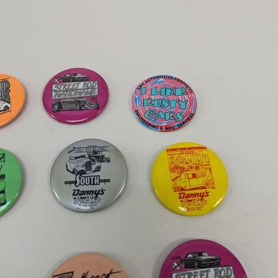 Car Show Street Rod Button Pin Lot & Rallye Productions Dash Plaque Mini