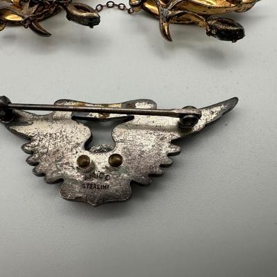 Various Sterling Brooches, Pins, Money Clip, Etc.