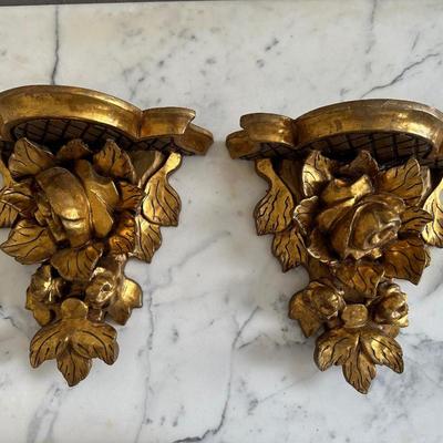 Pair of Carved Giltwood Wall Shelves