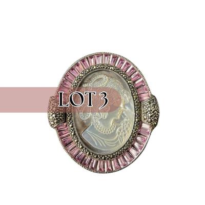 -3- FINE JEWELRY | Sterling Silver & Mother Of Pearl Cameo Pin/Pendant | Marked