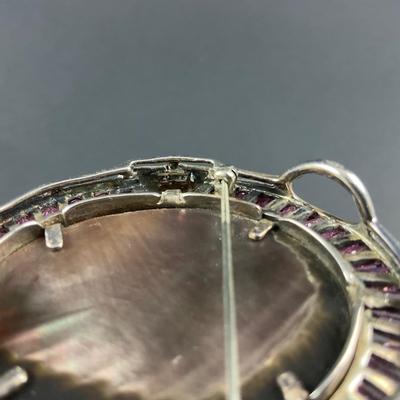-3- FINE JEWELRY | Sterling Silver & Mother Of Pearl Cameo Pin/Pendant | Marked