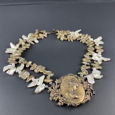 -4- ARTISAN | Art Nouveau Baroque Freshwater Pearl Necklace | Marked