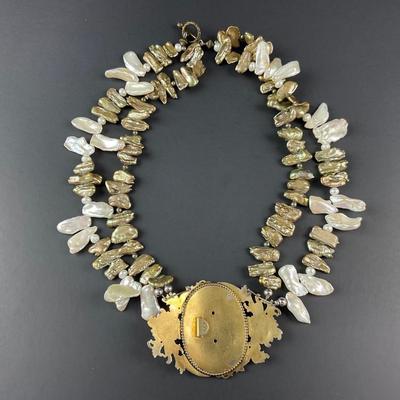 -4- ARTISAN | Art Nouveau Baroque Freshwater Pearl Necklace | Marked