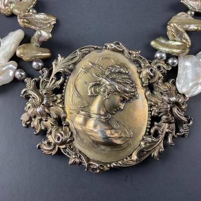 -4- ARTISAN | Art Nouveau Baroque Freshwater Pearl Necklace | Marked