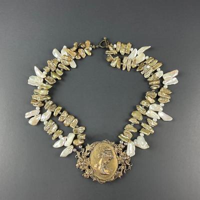 -4- ARTISAN | Art Nouveau Baroque Freshwater Pearl Necklace | Marked