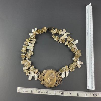 -4- ARTISAN | Art Nouveau Baroque Freshwater Pearl Necklace | Marked