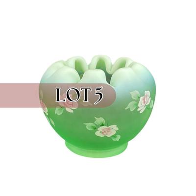 -5- FENTON | Hand Painted Diamond Optic Opalescent Statin Rose Bowl | Signed By Nancy Fenton