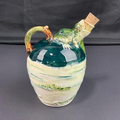 -7- MAJOLICA | Vintage Small Pitcher Jug With Frogs & Water Lilies