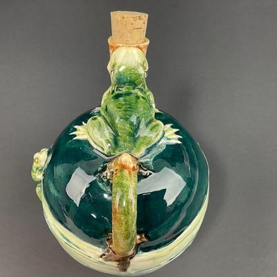 -7- MAJOLICA | Vintage Small Pitcher Jug With Frogs & Water Lilies