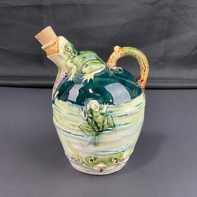 -7- MAJOLICA | Vintage Small Pitcher Jug With Frogs & Water Lilies