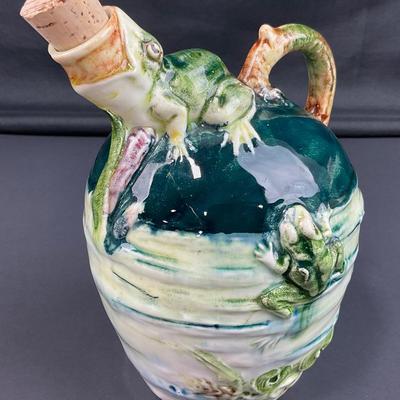 -7- MAJOLICA | Vintage Small Pitcher Jug With Frogs & Water Lilies