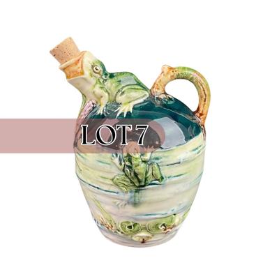 -7- MAJOLICA | Vintage Small Pitcher Jug With Frogs & Water Lilies