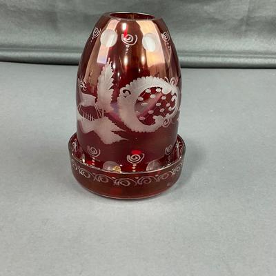 -8- EGERMANN | Vintage Crystal Ruby Red Cut To Clear Barqoue | Fairy Lamp