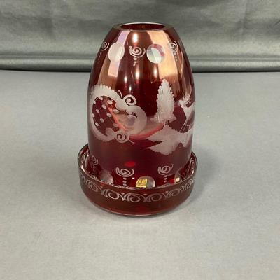 -8- EGERMANN | Vintage Crystal Ruby Red Cut To Clear Barqoue | Fairy Lamp