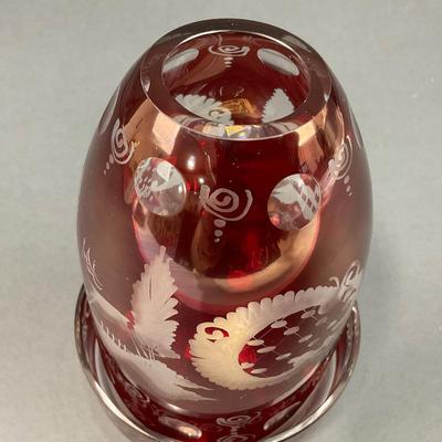 -8- EGERMANN | Vintage Crystal Ruby Red Cut To Clear Barqoue | Fairy Lamp