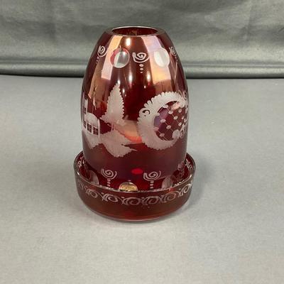 -8- EGERMANN | Vintage Crystal Ruby Red Cut To Clear Barqoue | Fairy Lamp