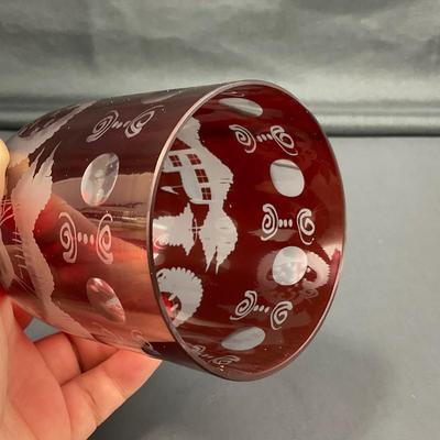 -8- EGERMANN | Vintage Crystal Ruby Red Cut To Clear Barqoue | Fairy Lamp