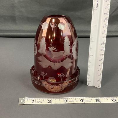 -8- EGERMANN | Vintage Crystal Ruby Red Cut To Clear Barqoue | Fairy Lamp