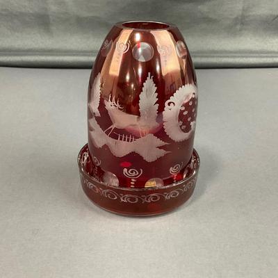-8- EGERMANN | Vintage Crystal Ruby Red Cut To Clear Barqoue | Fairy Lamp