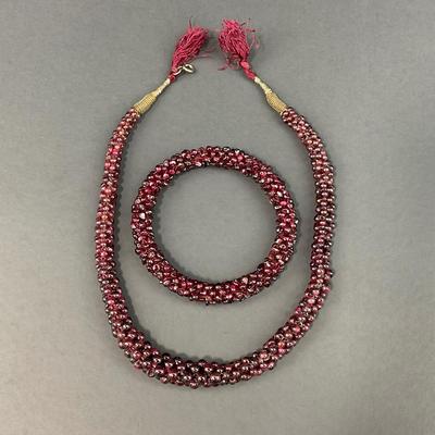 -10- FINE JEWELRY | Garnet Bracelet & Necklace Set