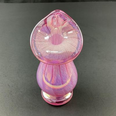 -11- WESTMORELAND | 1991 Pink Iridescent Glass Jack In The Pulpit Vase | Signed & Marked