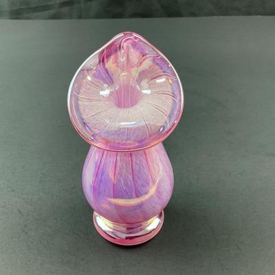 -11- WESTMORELAND | 1991 Pink Iridescent Glass Jack In The Pulpit Vase | Signed & Marked