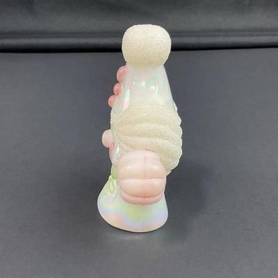 -12- FENTON | White & Pink Opalescent Frosted Hand Painted Clown | “Fools In Love”