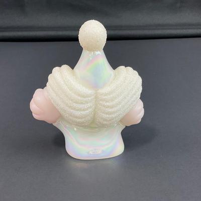 -12- FENTON | White & Pink Opalescent Frosted Hand Painted Clown | “Fools In Love”