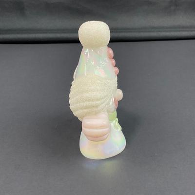 -12- FENTON | White & Pink Opalescent Frosted Hand Painted Clown | “Fools In Love”