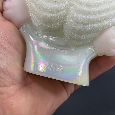 -12- FENTON | White & Pink Opalescent Frosted Hand Painted Clown | “Fools In Love”