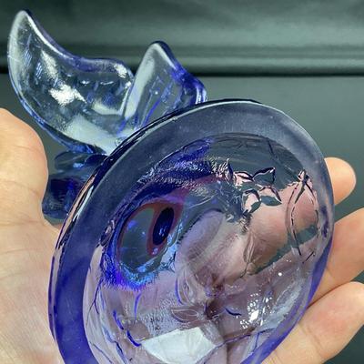-14- FENTON | Blue Art Glass Butterfly On Branch Figure | Marked