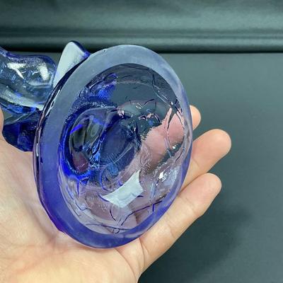 -14- FENTON | Blue Art Glass Butterfly On Branch Figure | Marked