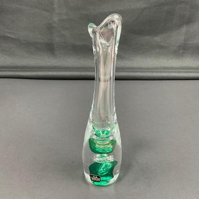 -15- VAS VITREUM | Sweden Crystal Art Glass Vase | Green Bubble Design With Sticker
