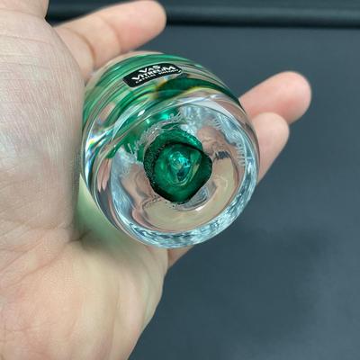 -15- VAS VITREUM | Sweden Crystal Art Glass Vase | Green Bubble Design With Sticker