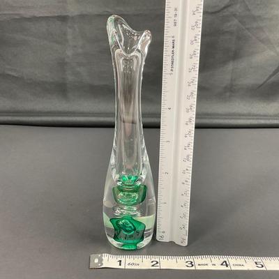 -15- VAS VITREUM | Sweden Crystal Art Glass Vase | Green Bubble Design With Sticker