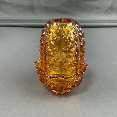 -16- FENTON | Vintage Hobnail Amber Fairy Lamp