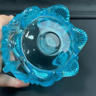 -17- FENTON | Art Glass Aqua Opalescent Cactus Lidded Dish | Vanity Jar