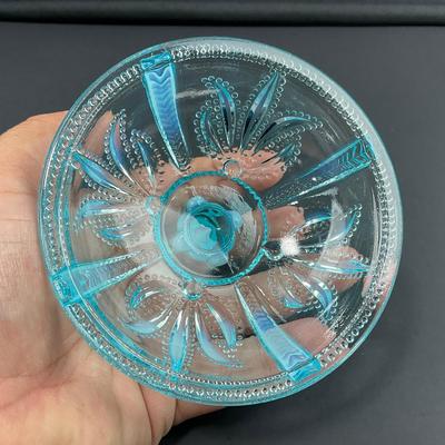 -17- FENTON | Art Glass Aqua Opalescent Cactus Lidded Dish | Vanity Jar