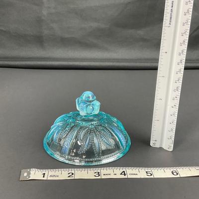 -17- FENTON | Art Glass Aqua Opalescent Cactus Lidded Dish | Vanity Jar