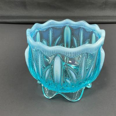 -17- FENTON | Art Glass Aqua Opalescent Cactus Lidded Dish | Vanity Jar