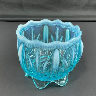 -17- FENTON | Art Glass Aqua Opalescent Cactus Lidded Dish | Vanity Jar