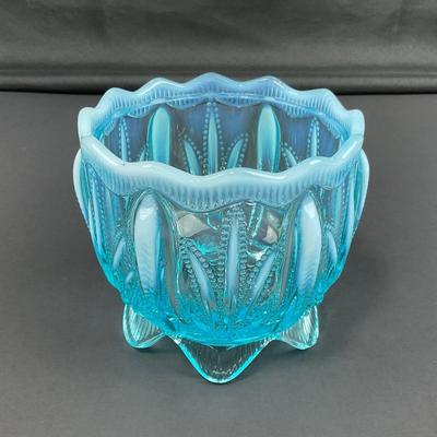 -17- FENTON | Art Glass Aqua Opalescent Cactus Lidded Dish | Vanity Jar