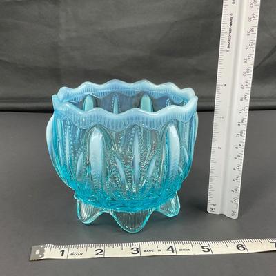 -17- FENTON | Art Glass Aqua Opalescent Cactus Lidded Dish | Vanity Jar