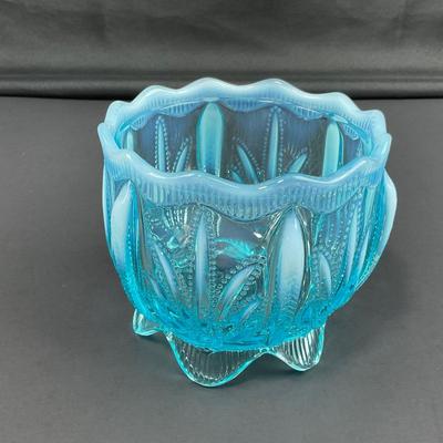 -17- FENTON | Art Glass Aqua Opalescent Cactus Lidded Dish | Vanity Jar