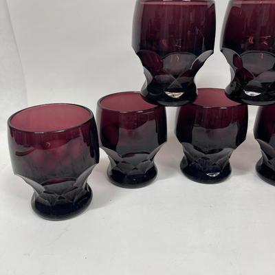 Lot of 7 Anchor Hocking Vintage Amethyst Honeycomb Tumblers
