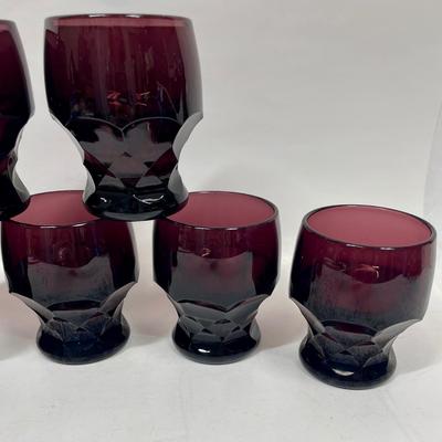 Lot of 7 Anchor Hocking Vintage Amethyst Honeycomb Tumblers