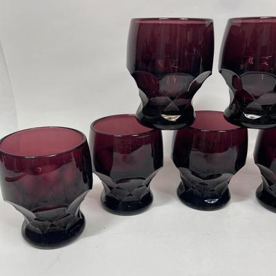 Lot of 7 Anchor Hocking Vintage Amethyst Honeycomb Tumblers