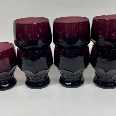 Lot of 7 Anchor Hocking Vintage Amethyst Honeycomb Tumblers
